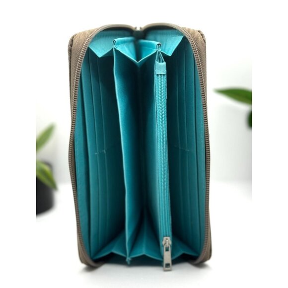 Travelon RFID Blocking Wallet Zippered Organizer Poly/Tan & Teal - Picture 5 of 6
